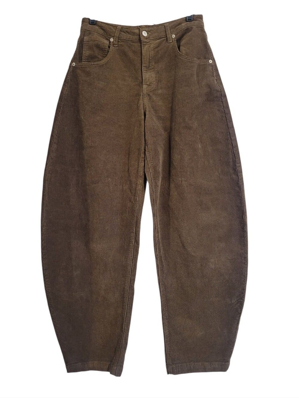 Barrel Bowed Leg Corduroy High Waist Pants Chocolate Brown Wmn M Fall Winter